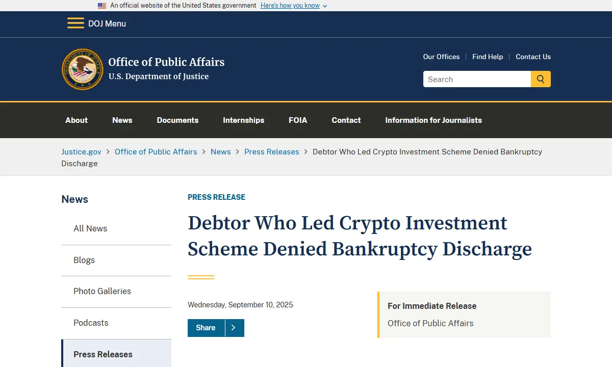 Скриншот официального сообщения Минюст США по делу Privvy Investments